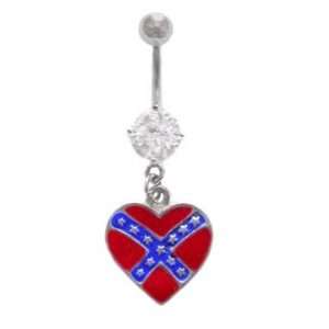 Rebel Heart Flag dangle Belly navel Ring piercing bar body jewelry 14g
