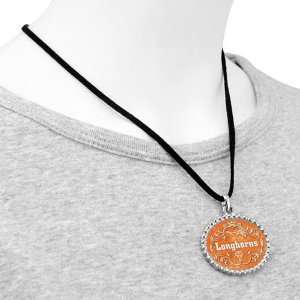 Texas Longhorns Ladies Silvertone Oval & Crown Suede Necklace  