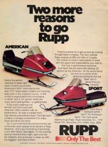 1974 Rupp American & Sport Original Snowmobile Ad  
