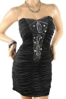 DEALZONE Glamorous Bead Decor Ruched Dress Black 2X NEW  