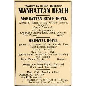 1910 Ad Manhattan Beach Hotel Oriental Fifth Avenue NY   Original 