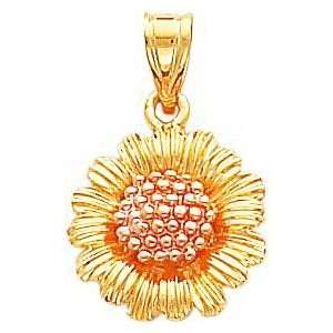  14K Two Tone Gold Sunflower Pendant: Jewelry