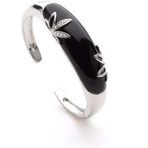   Ct Tw Genuine Onyx & Diamond Cuff Bracelet In Sterling Silver: Jewelry