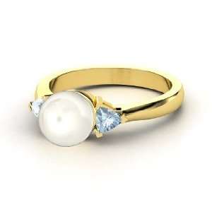  Maya Ring, White Cultured Pearl 14K Yellow Gold Ring with 