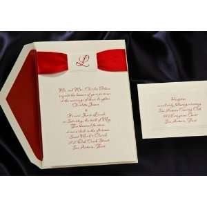  Initial Die Cut with Claret Ribbon Wedding Invitations 