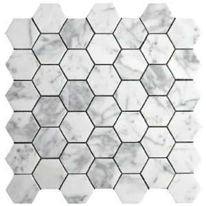  Carrara (Carrera) Bianco Honed 2 Hexagon Marble Mosaic 