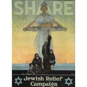  World War I Poster   Share  Jewish Relief Campaign 18 X 24 