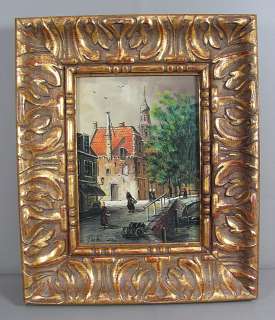   Signed Oil on Board Dutch Cityscape on a River Painting L. Kok  