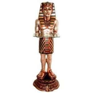   Classic Egyptian Sculpture Pharaoh Tut Servant Statue Glass Side Table