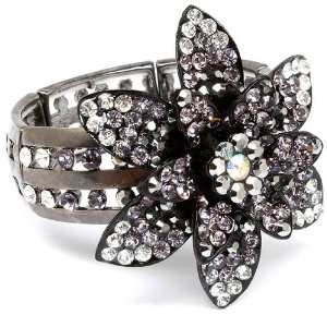  Black Daisy Flower White Crystal Stretch Bracelet: Jewelry