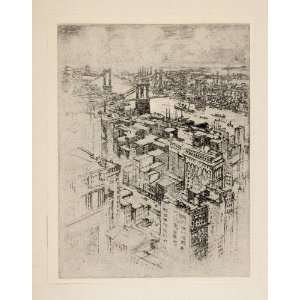  1912 Print Bridges East River New York City J. Pennell 