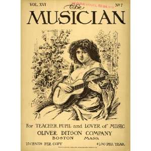 1911 Cover Musician Robed Girl Playing Guitar Willis   Original Cover