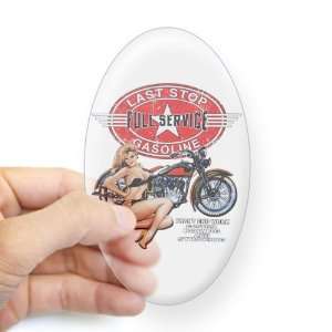 Sticker Clear (Oval) Last Stop Full Service Gasoline Motorcycle Girl