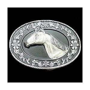  Pewter Belt Buckle   Horse Head (Diamond Cut): Sports 