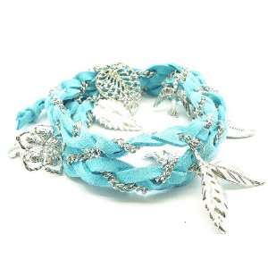   Secret Garden Mint Blue Braided Leather Wrap Bracelet 