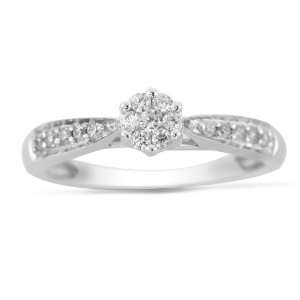  10k White Gold Round Shape Diamond Cluster Engagement Ring 
