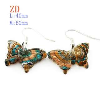 G4124 Murano Lampwork Glass Butterfly Bead Necklace Earrings set 