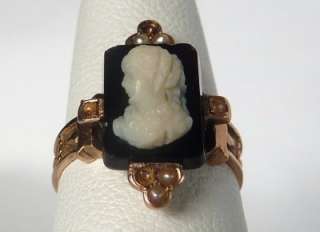   ROSE GOLD VICTORIAN SARDONYX HARDSTONE CAMEO RING OF A MAN~DATED 1880
