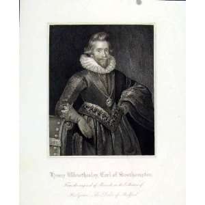  Henry Wriothesley Earl Southampton Old Print C1830