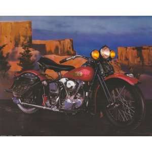 Harley Davidson Vintage Red Motorcycle   Photography Poster   16 x 20