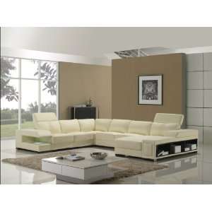  Top Grain Modern Leather Sectional Sofa Set: Home 