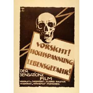  1926 Ludwig Hohlwein Vorsicht Skull German Film Poster 