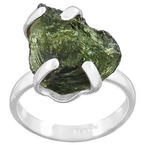   Sterling Silver Natural Rough Moldavite Solitaire Ring Jewelry Size 7