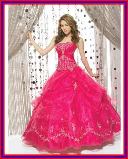 STOCK Hot Pink Prom Party Ball Gown Embroidery Evening Dress Size6 8 