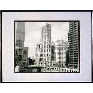  Wrigley Building in Black & White   Chicago River Print 