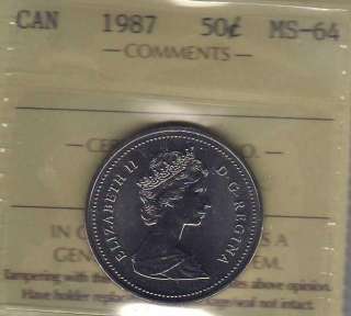 1987 Canada Nickel Half Dollar. ICCS MS 64  