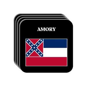   State Flag   AMORY, Mississippi (MS) Set of 4 Mini Mousepad Coasters