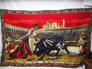 Vintage Old Retro Tapestry Bull Matador Spain Wall Art  