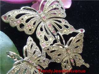 marcasite butterfly crystal PENDANT BROOCH Earrings//  