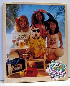 1988 Spuds MacKenzie Old Club Spuds Bud Light Beer Sign  