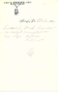 1891 Spencer Dry Goods Notions Mahaffey PA letterhead  