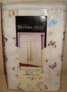   Beverly Glen Butterfly Foil Tailored Sheer Valance w/ Beads 54x16 NW