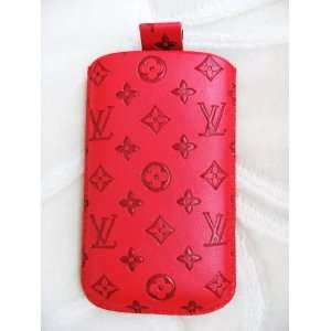  Leather Iphone 4 / 2g 3g 3gs Pouch Case Cover RED Monogram 