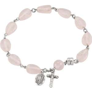   Madonna Deluxe Rose Quartz Rosary Bracelet W/ Pouch Jewelry