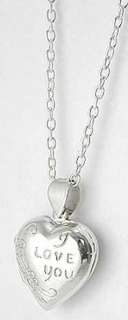 925 Sterling I Love You Heart Locket Pendant Necklace  