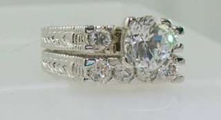 14k White Gold 925 Antique Estate Style Wedding Engagement Ring Set 
