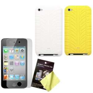 Two Tire Tread Silicone Cases / Skins / Covers (White, Yellow) & LCD 