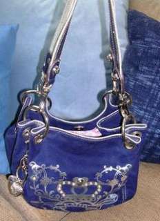 Kathy VanZeeland Dark Navy Blue Suede Double Handle Tote Handbag 
