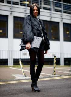 Trendy Black Color Faux Fur Long Hair Winter Coat Clothing Size: S, M 
