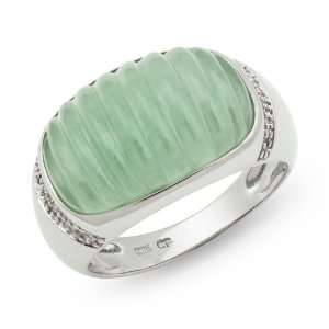  Ridged Oval Jade Ring in Sterling Silver: Pearlzzz 