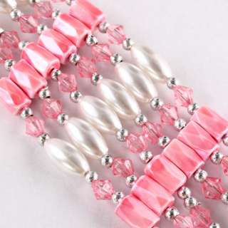 Pink Crystal Magnetic Hematite Bracelet Necklace 34L  