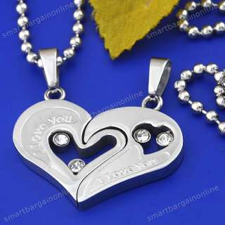 Couple Stainless Steel Jigsaw Heart Pendant Necklace 20 For Lover 