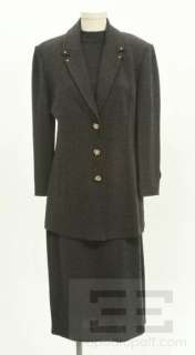 St. John Collection 3pc Charcoal Grey Knit Jacket, Shell & Skirt Suit 