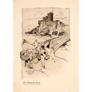  1907 Halftone Print Saint Jean Luz Landscape Tower Island 
