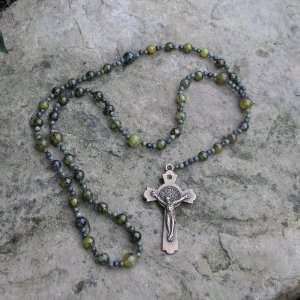  Lutheran Brass Crucifix Dragon Vein and Jade Prayer Beads 