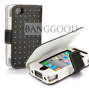   Flip PU Leather Card Holder Wallet Case Pouch Cover For iPhone 4 4S 4G